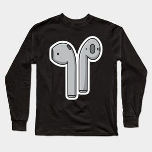 Modern Wireless Headphones Sticker vector illustration. Recreation technology objects icon concept. Grey color air pods for smartphone sticker design logo. Long Sleeve T-Shirt